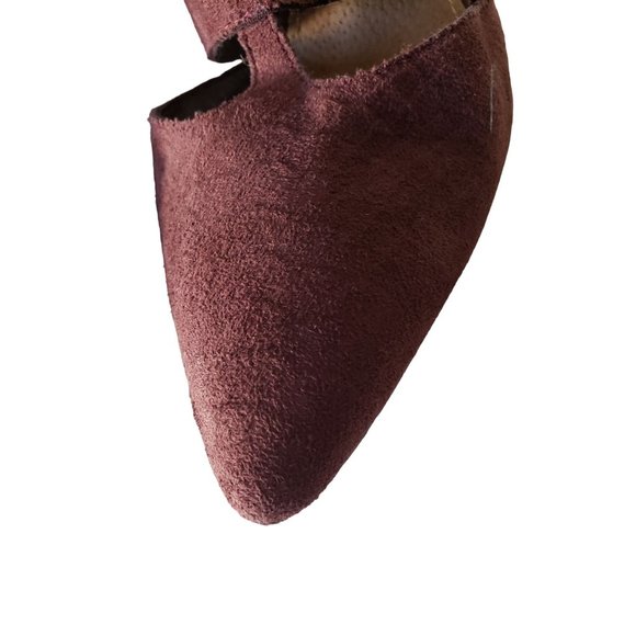 MI IM HEELS SIZE 9US POINTED TOE , STACKED BLOCK HEEL‎ T STRAP BURGANDY - Picture 4 of 12